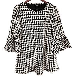 NEW NWOT Ali Miles Small Brown White Houndstooth Wearable Art to Wear Shirt Top